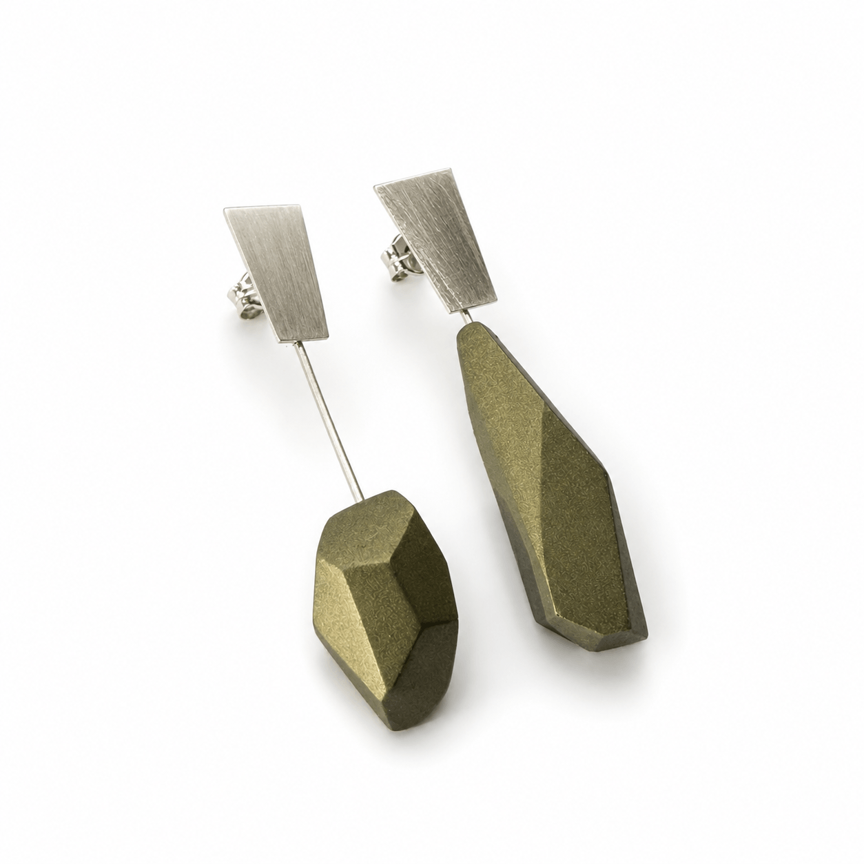 Pendientes Dúo largos Verde Oliva “Serie plata”